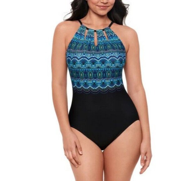 NWT Miraclesuit Miradonna Bathing Suit Blue Morroccan Size 6 - Picture 1 of 3